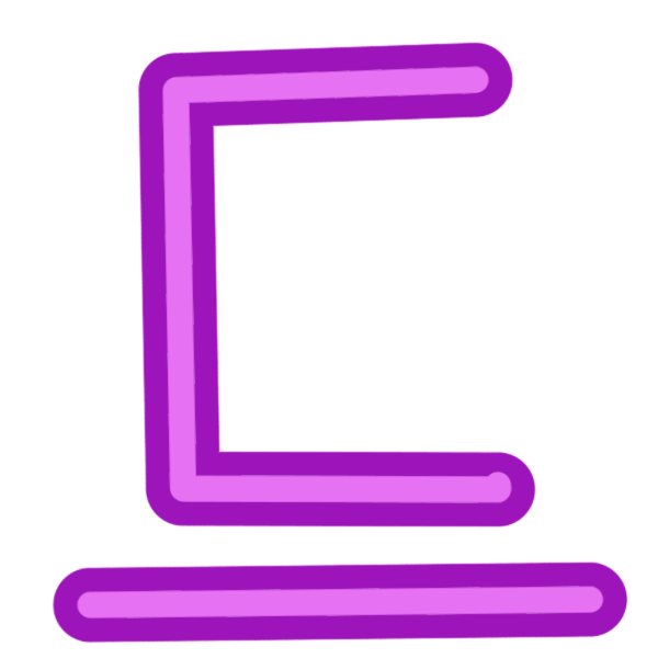 a glyph for the letter H in two toned magenta. It is a a vertical line with a horizontal one connected to the bottom, and a circle connected to the top.